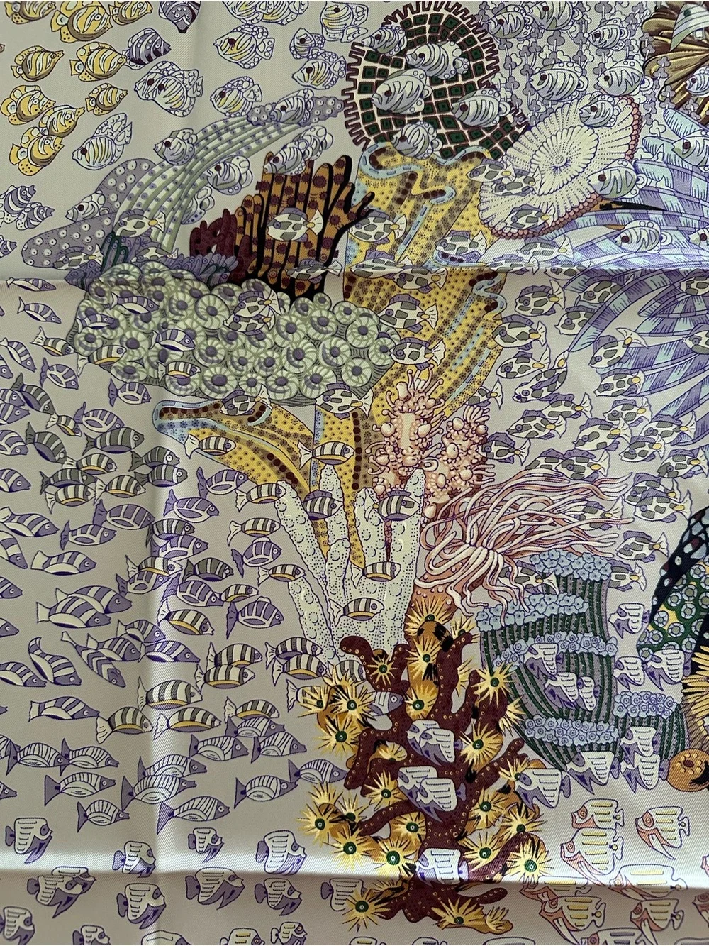 Authentic Hermès Rencontre Océane 90 Silk Scarf Annie Faivre 2001 Lavender